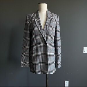 Anine Bing Madeleine Charcoal Plaid Wool Blend Double-Breasted Blazer | Size S